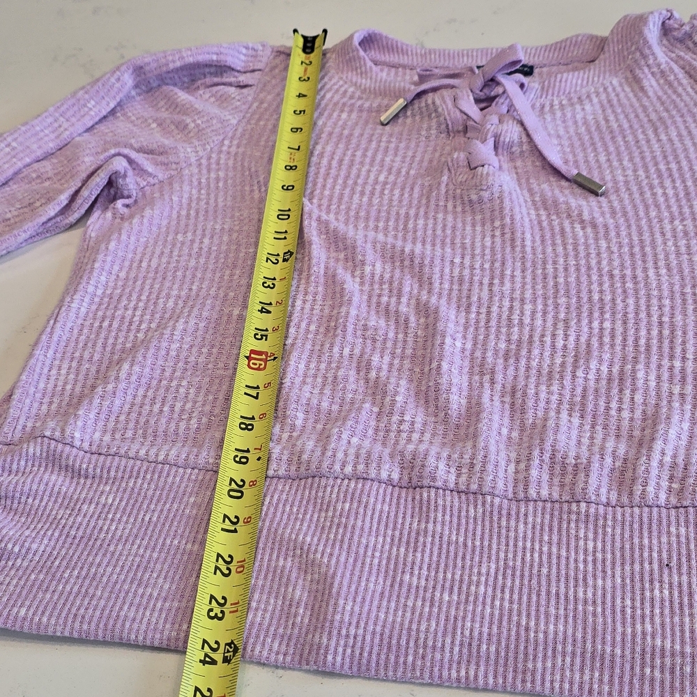 Democracy Lavender Purple Waffle Knit Pullover Sweater Top Drawstring  Womens XL - Picture 11 of 16